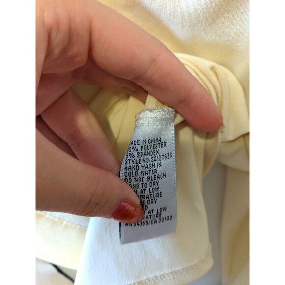 Vintage Pastel Yellow Colour Block Blouse Contrast Retro Long Sleeve Office 14 - Picture 10 of 11